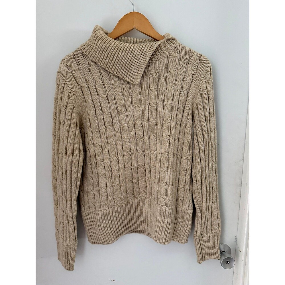 Liz Claiborne Liz Sport Knit Sweater Khaki Beige Long Sleeve Cowlneck Large